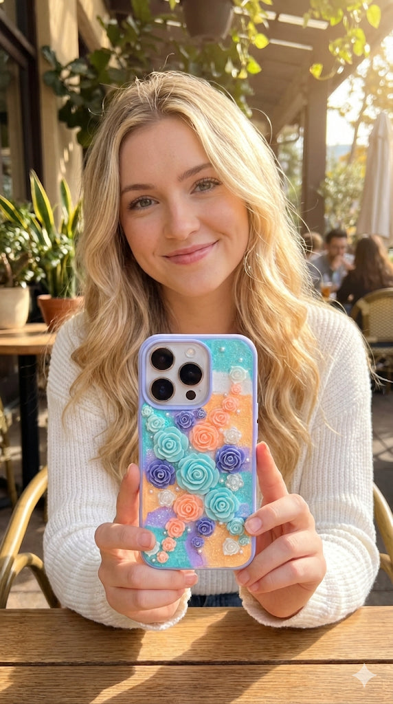Funda para teléfono hecha a mano con pegamento crema “Vibrant Bloom” 