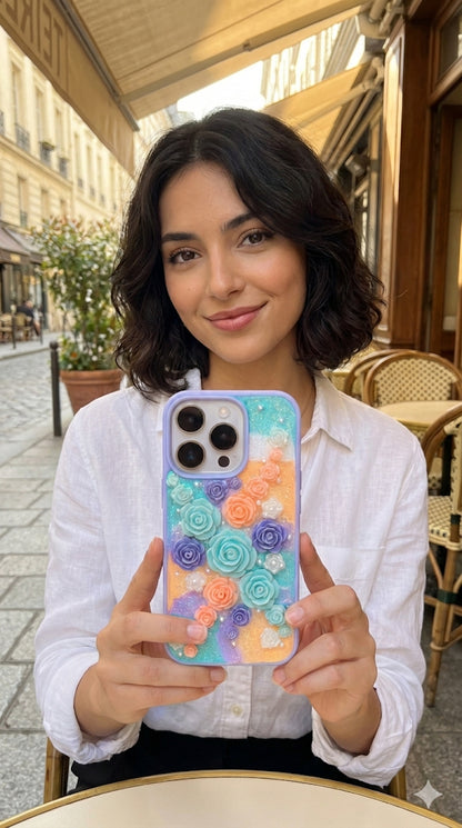 Funda para teléfono hecha a mano con pegamento crema “Vibrant Bloom” 