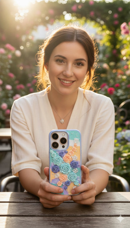 Funda para teléfono hecha a mano con pegamento crema “Vibrant Bloom” 