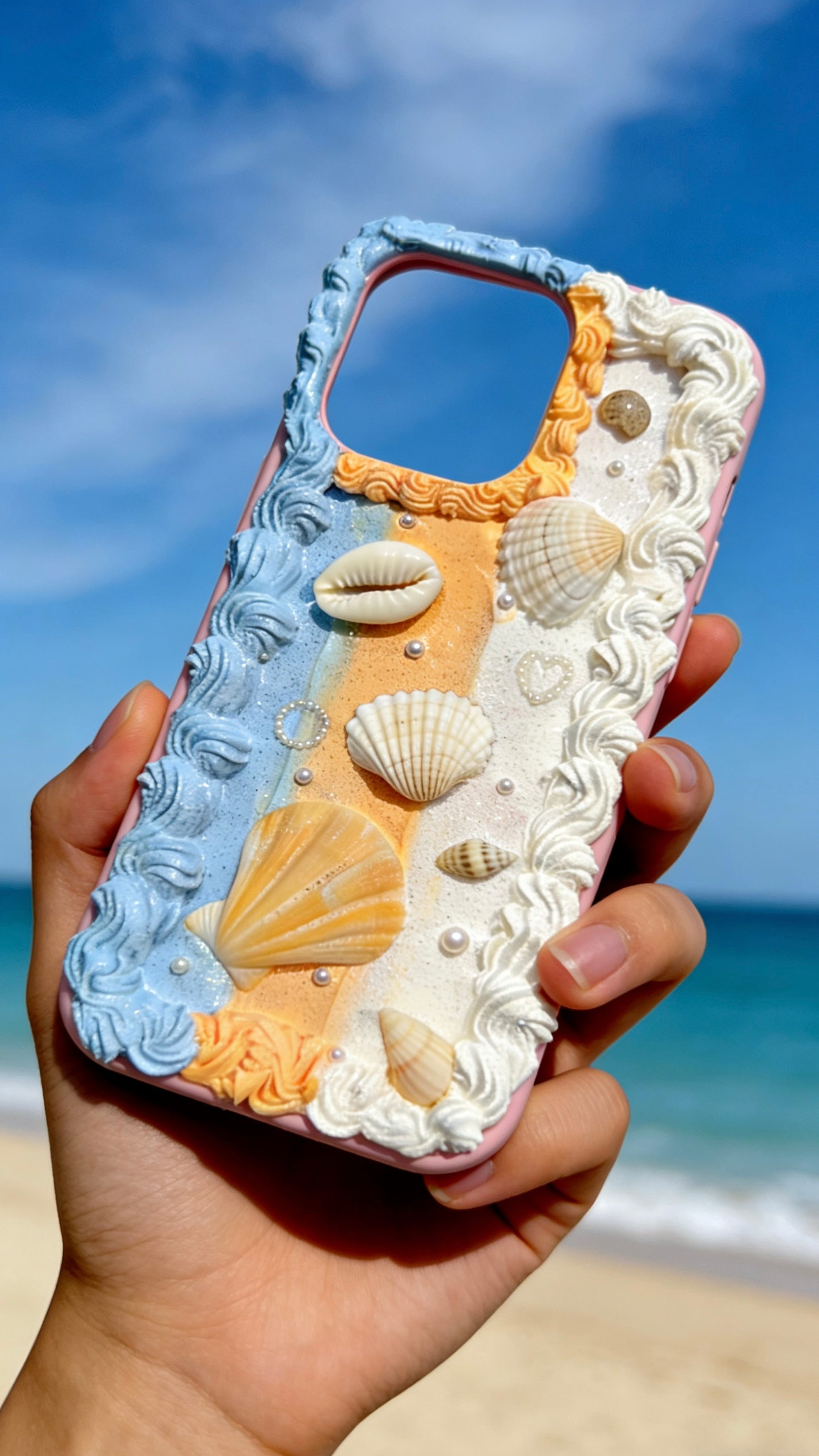 Coque de téléphone faite main avec colle crème « Vibrant Bloom » 