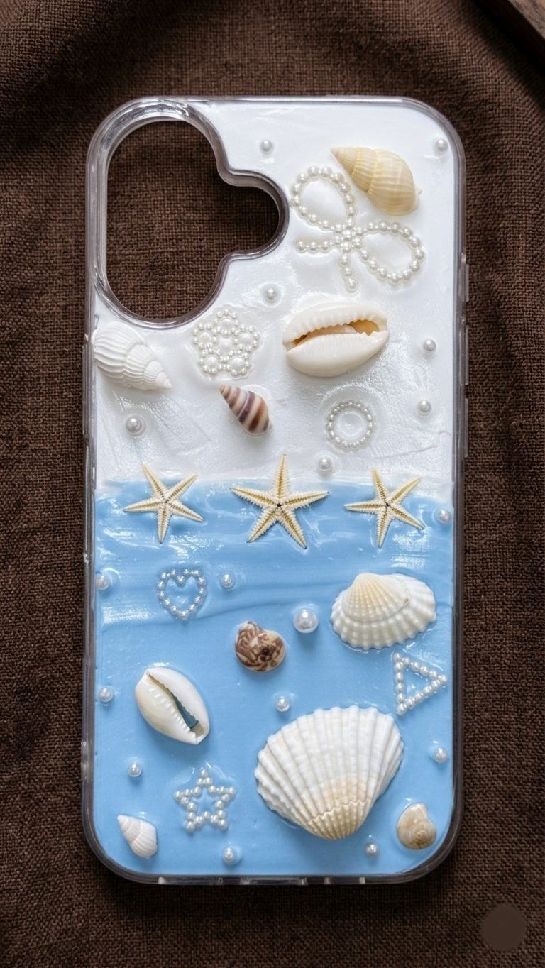 3D Shell & Pearl Handmade Decoden Case