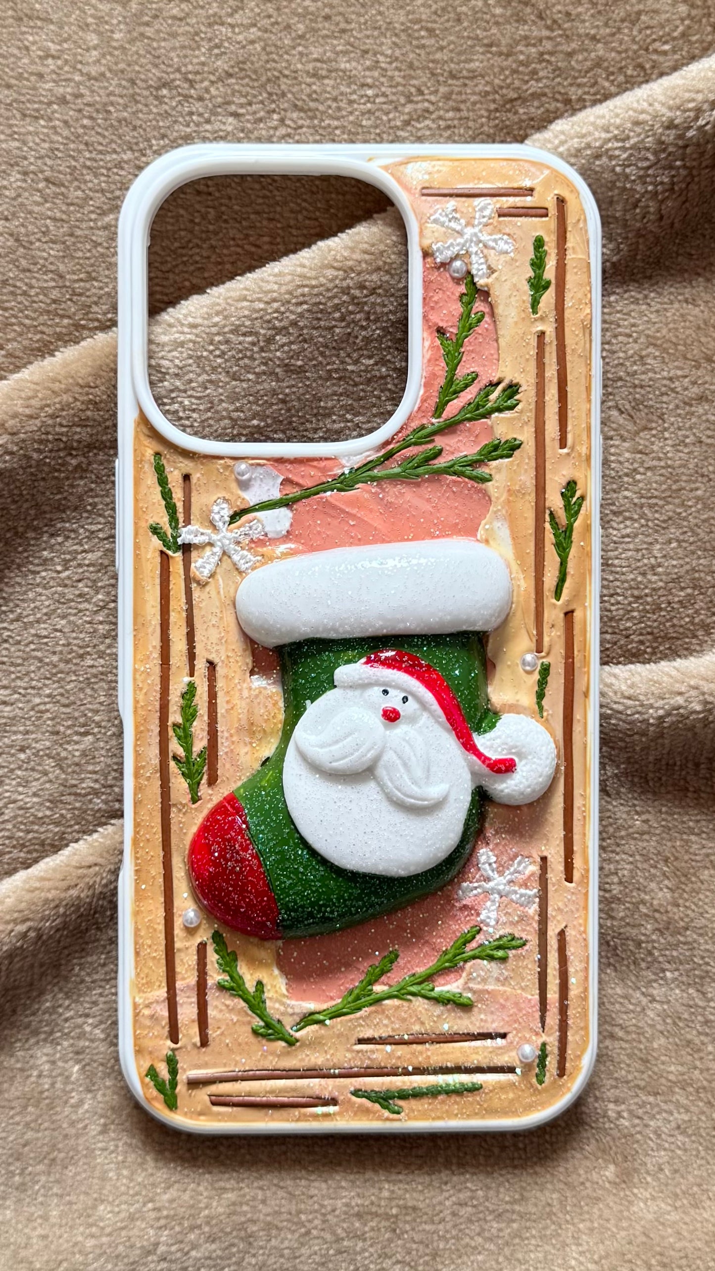 3D Santa Stocking Christmas Cream Phone Case