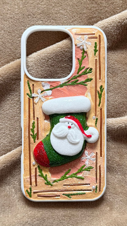 3D Santa Stocking Christmas Cream Phone Case