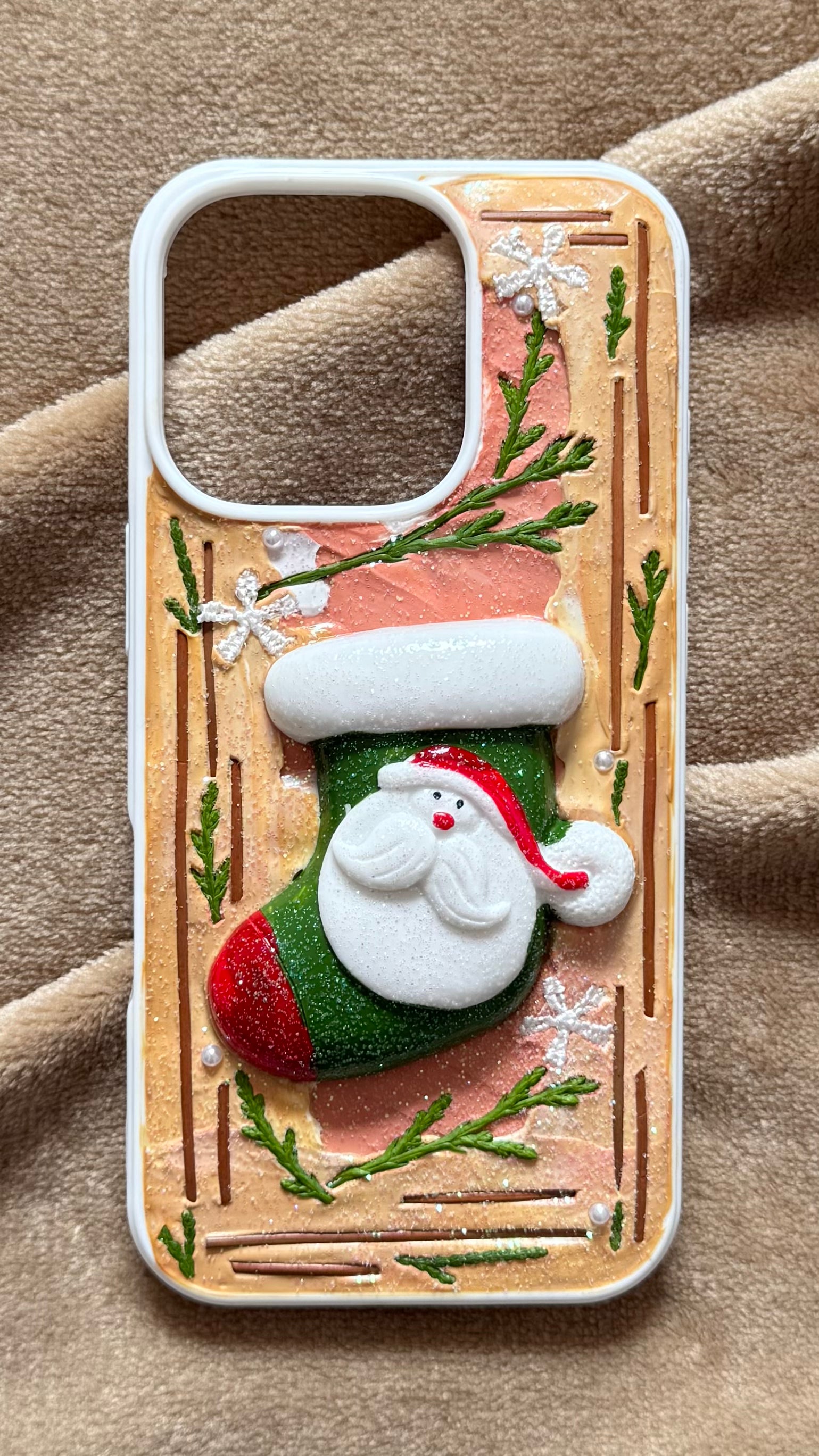 3D Santa Stocking Christmas Cream Phone Case