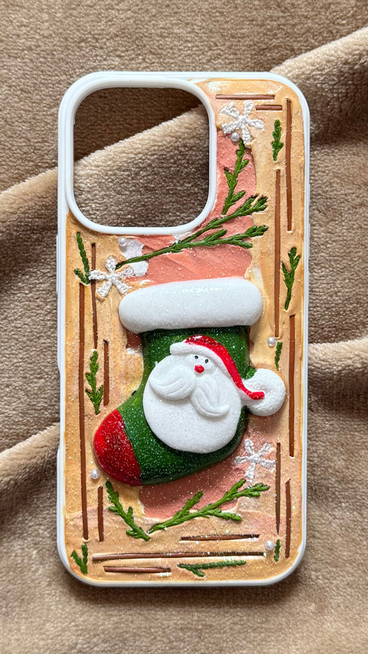 3D Santa Stocking Christmas Cream Phone Case