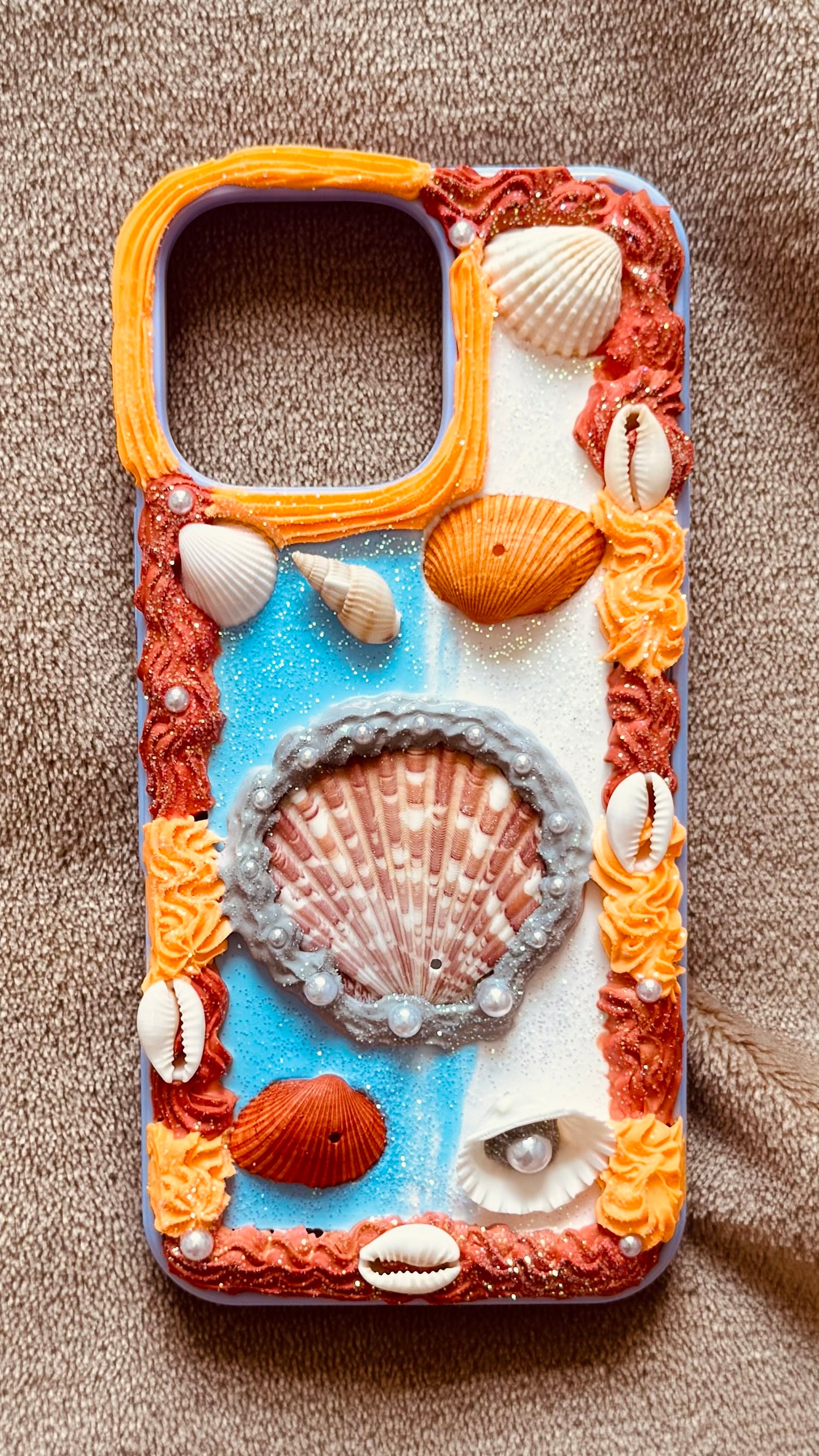 Handmade Seaside Shell Decoden Case | Dreamy Coastal Cream