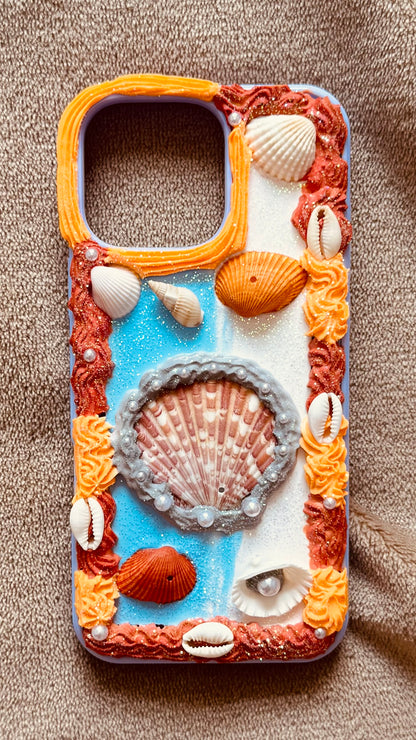 Handmade Seaside Shell Decoden Case | Dreamy Coastal Cream