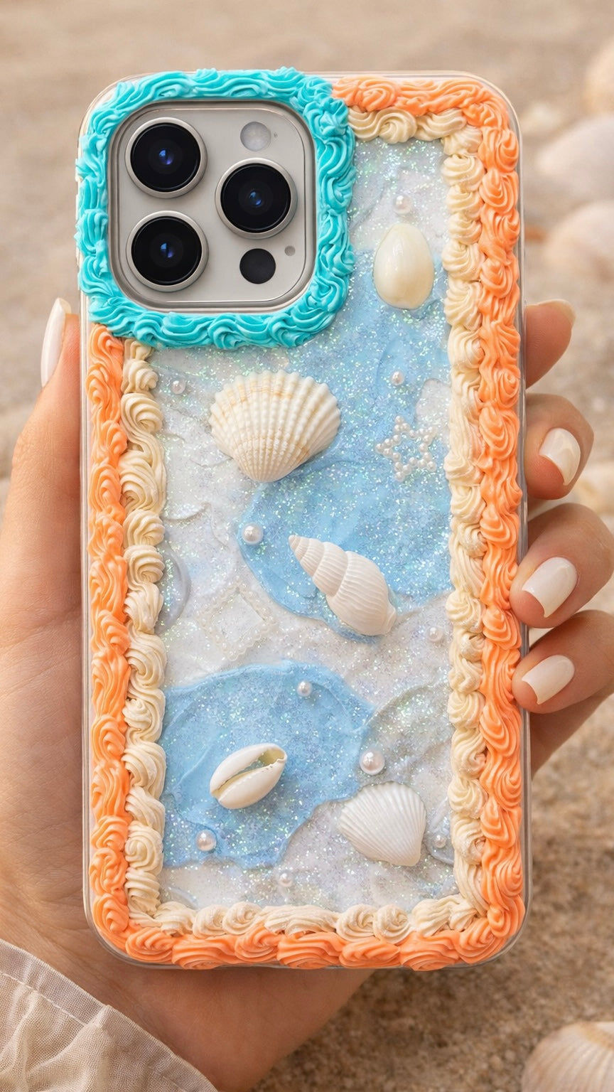 Coastal Shell Decoden Case | Handmade Y2K Mermaidcore Art