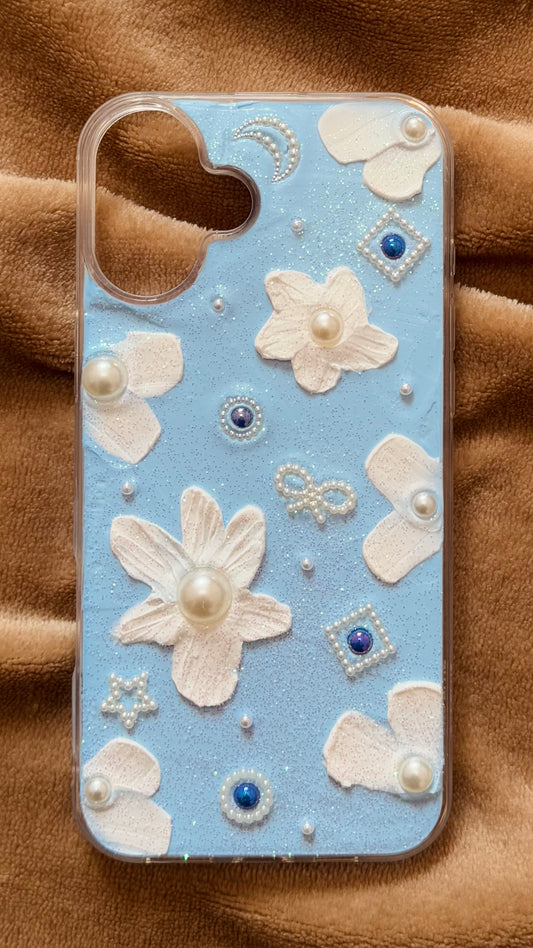 Blue Garden Pearl Flower Phone Case – Cute Nature Style