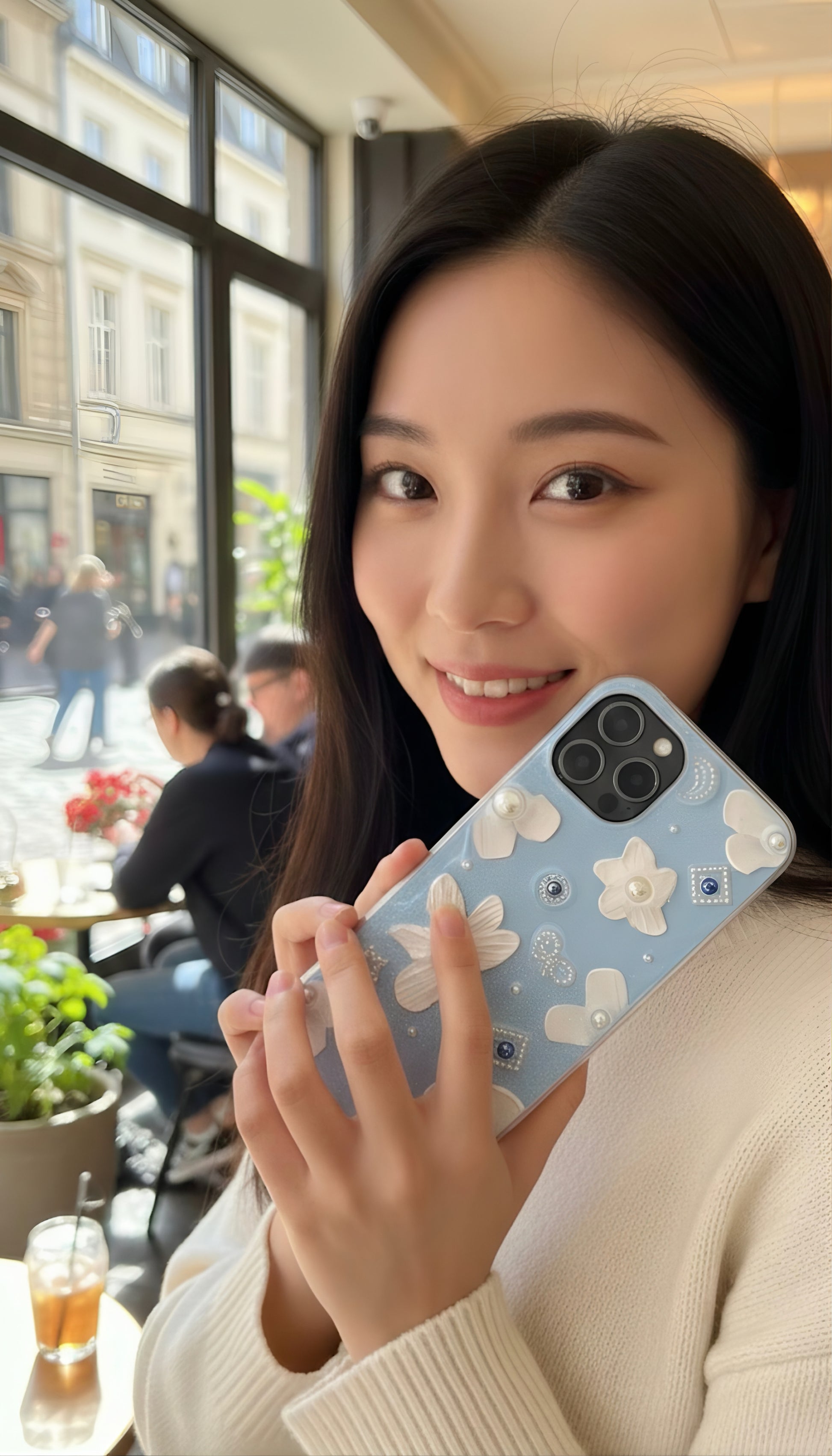 Blue Garden Pearl Flower Phone Case – Cute Nature Style