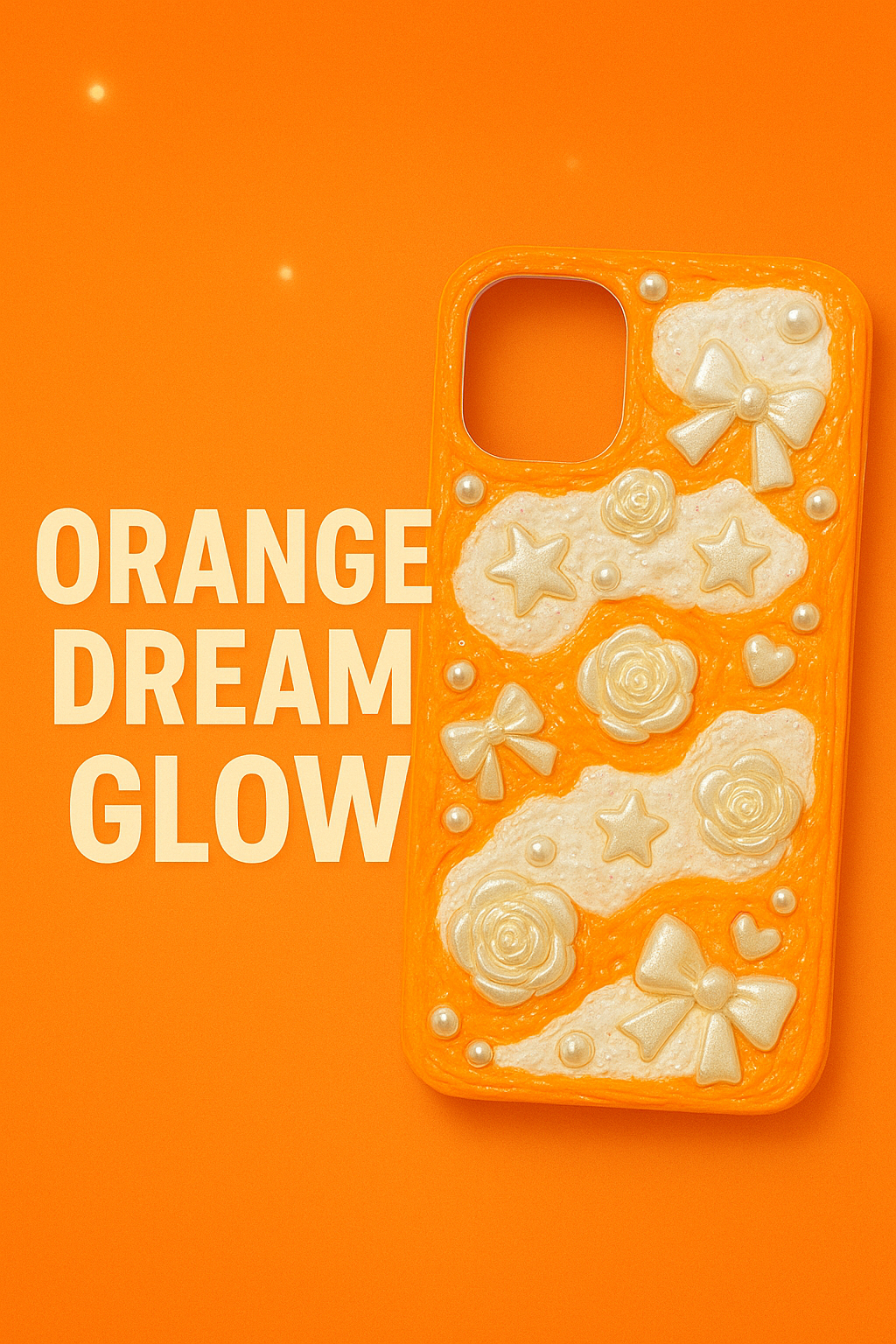 Whimsical Orange Dream | Handmade Pearl & Bow Cream Phone Case