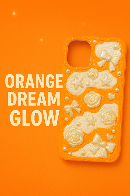 Whimsical Orange Dream | Handmade Pearl & Bow Cream Phone Case