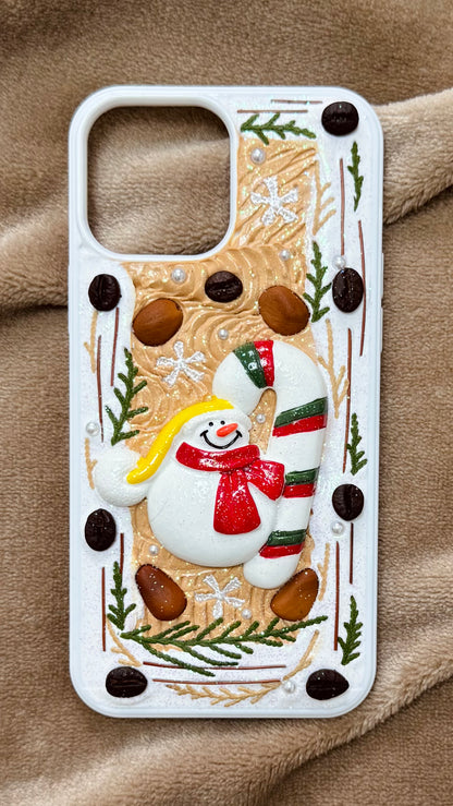 Christmas Snowman & Candy Cane 3D Handmade Phone Case – Creamy Cases Christmas Snowman & Candy Cane 3D Handmade Phone Case – Creamy Cases
