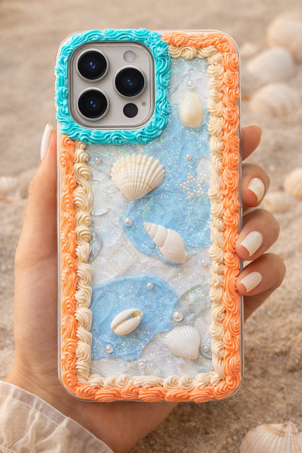 Coastal Shell Decoden Case | Handmade Y2K Mermaidcore Art