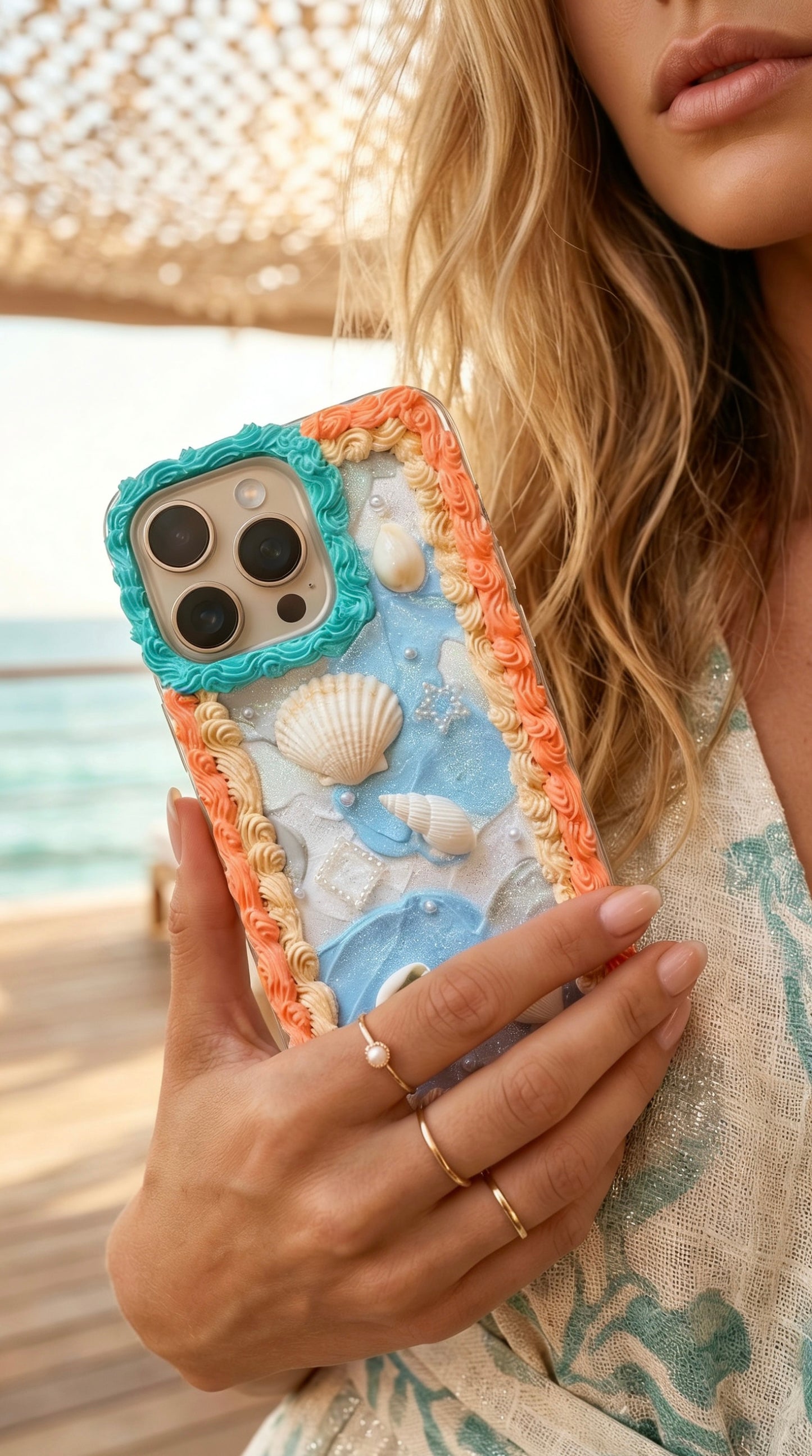 Coastal Shell Decoden Case | Handmade Y2K Mermaidcore Art