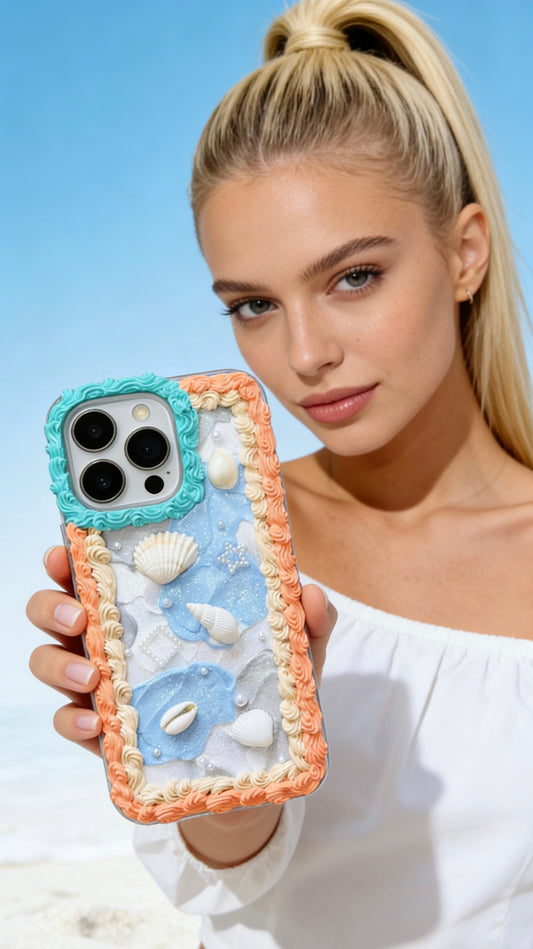 Coastal Shell Decoden Case | Handmade Y2K Mermaidcore Art