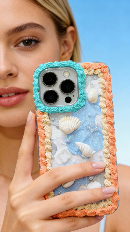 Coastal Shell Decoden Case | Handmade Y2K Mermaidcore Art