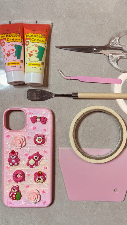 Cute Strawberry Bear Glitter Phone Case – Pink Kawaii Style