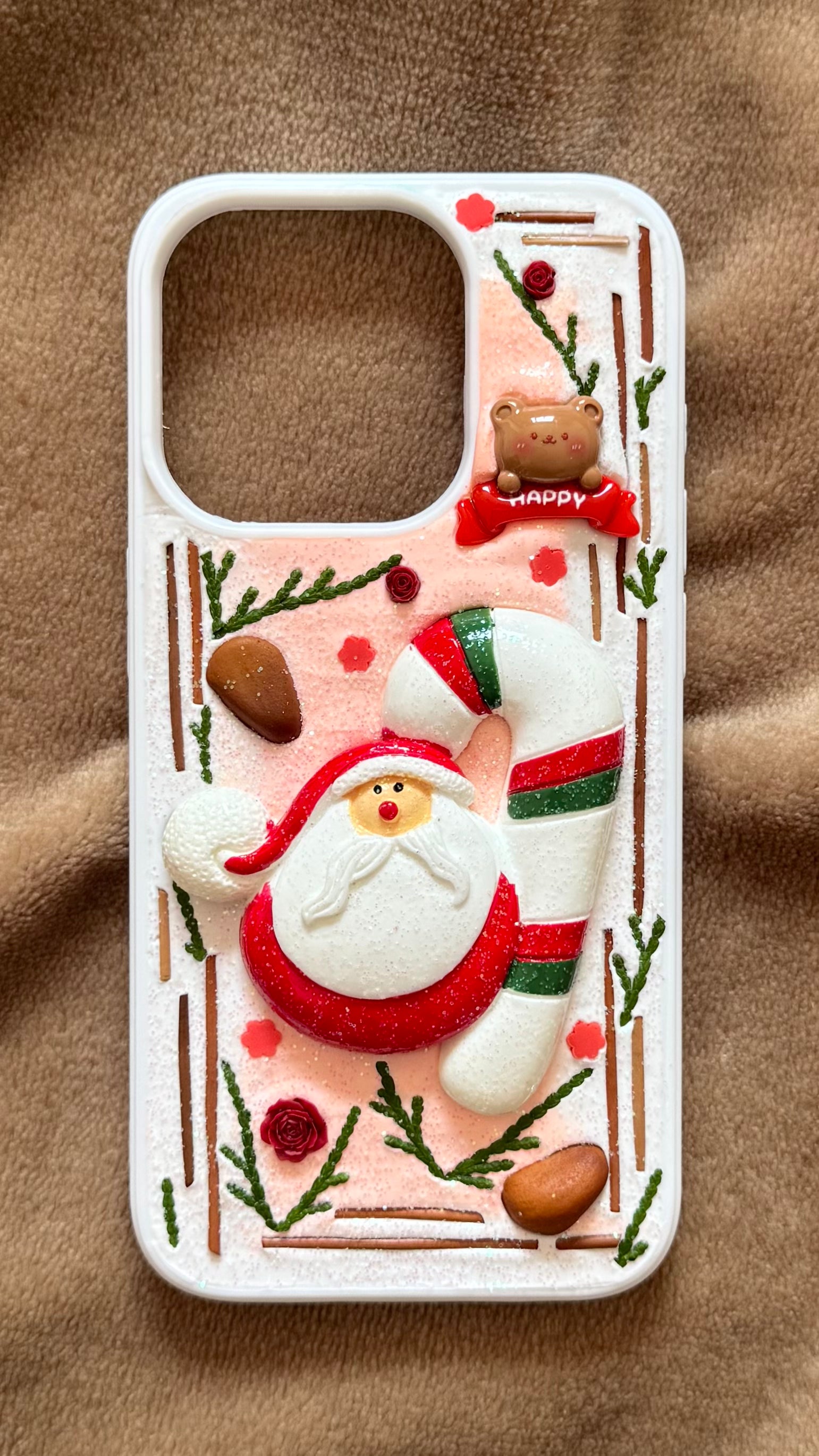 Cute Santa & Candy Cane Christmas 3D Handmade Phone Case