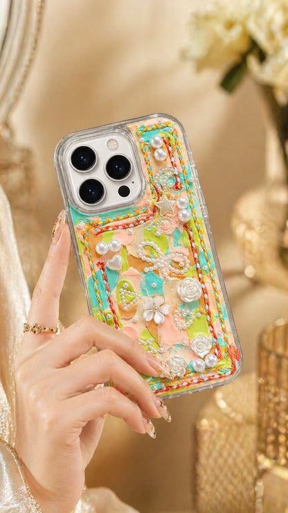 Dreamy 3D Impasto Floral & Pearl Artistic Phone Case
