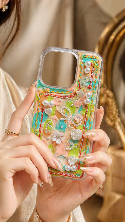 Dreamy 3D Impasto Floral & Pearl Artistic Phone Case