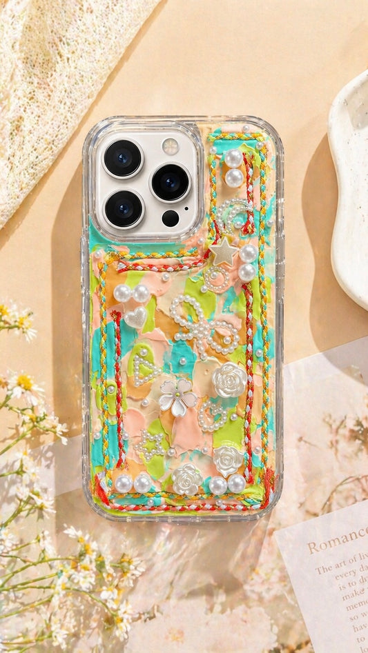 Dreamy 3D Impasto Floral & Pearl Artistic Phone Case
