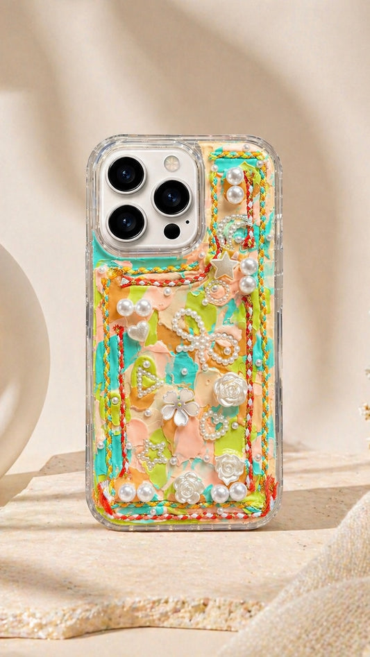 Dreamy 3D Impasto Floral & Pearl Artistic Phone Case