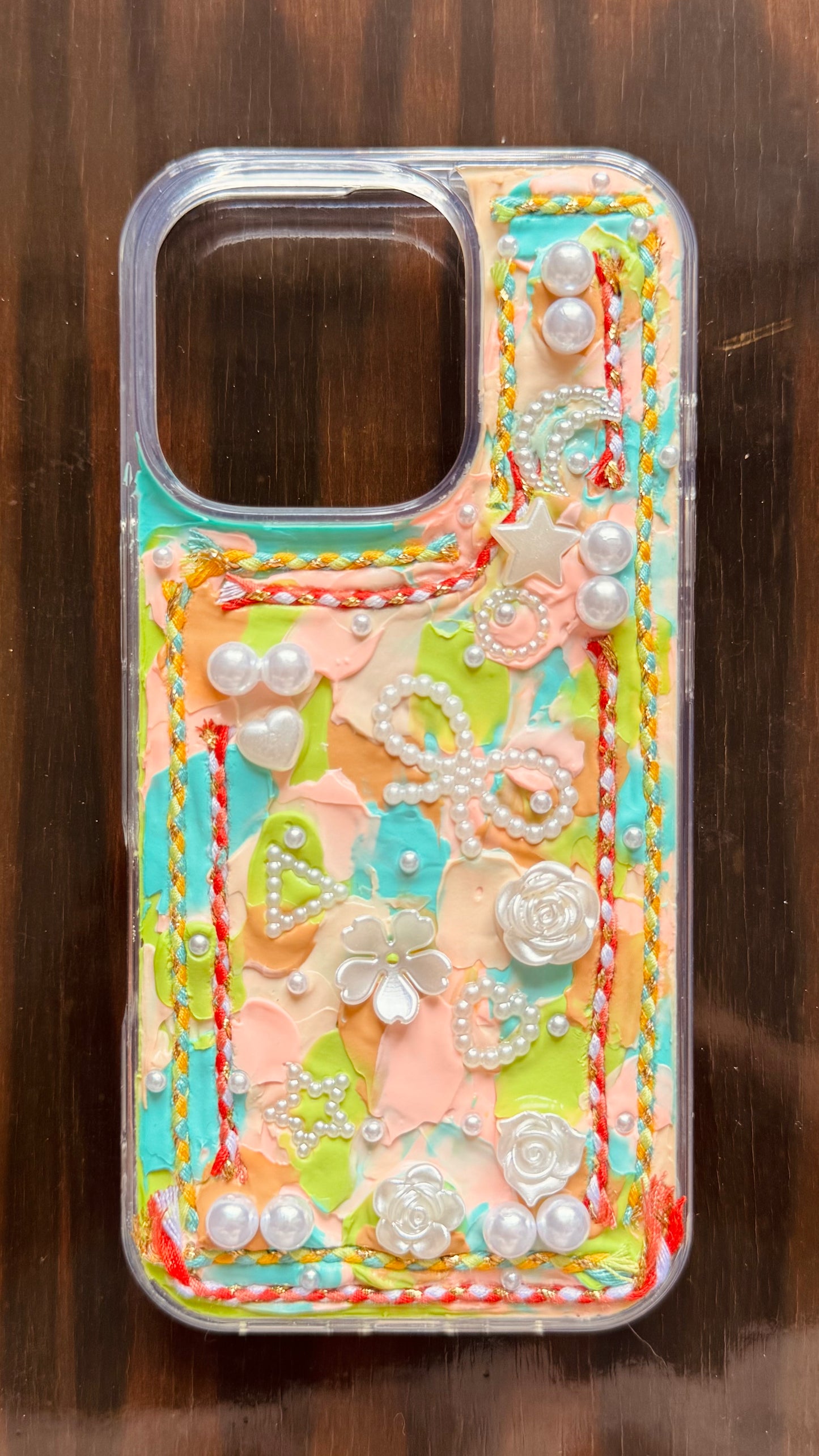 Dreamy 3D Impasto Floral & Pearl Artistic Phone Case