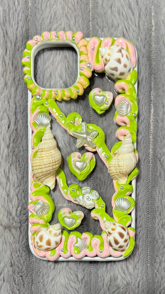 Dreamy Seashell Whipped Cream Phone Case – Pink & Lime Glow