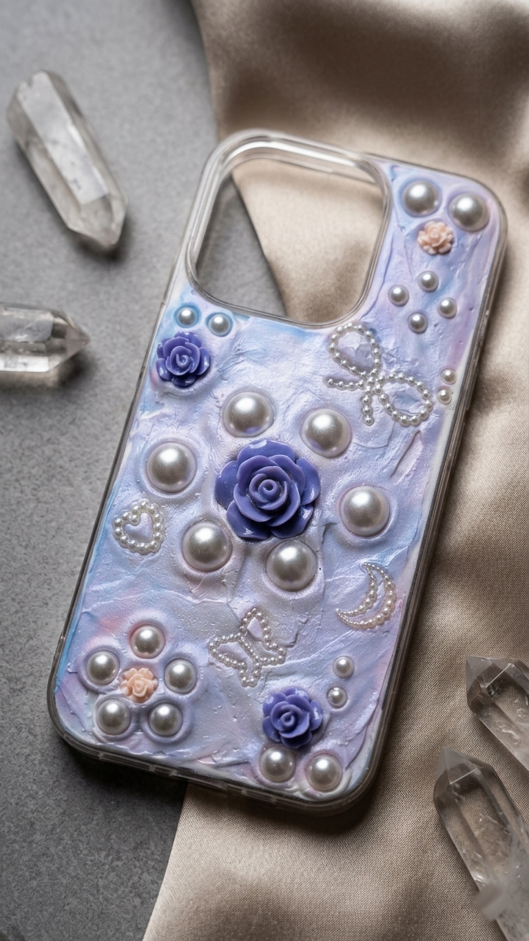 Enchanted Lavender Rose 3D Pearl Aesthetic Phone Case