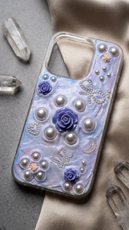 Enchanted Lavender Rose 3D Pearl Aesthetic Phone Case