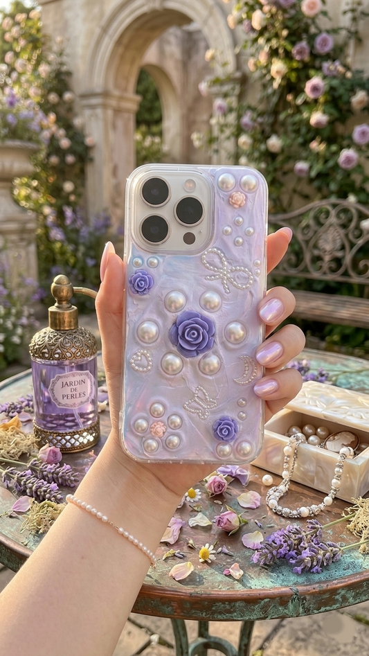 Enchanted Lavender Rose 3D Pearl Aesthetic Phone Case
