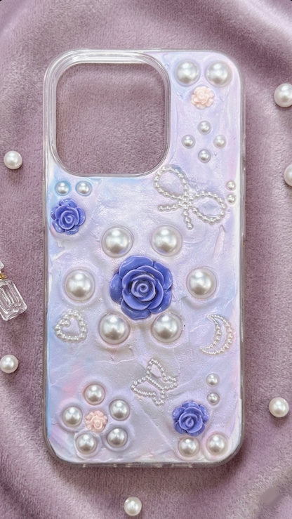 Enchanted Lavender Rose 3D Pearl Aesthetic Phone Case