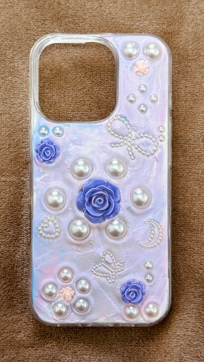 Enchanted Lavender Rose 3D Pearl Aesthetic Phone Case