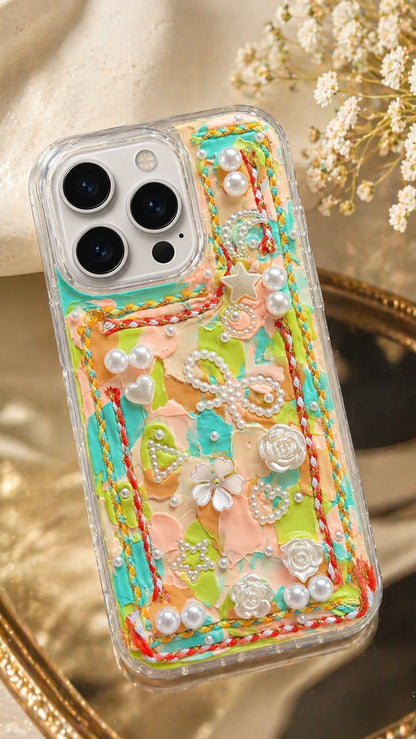 Dreamy 3D Impasto Floral & Pearl Artistic Phone Case