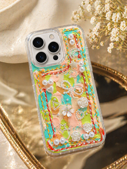 Dreamy 3D Impasto Floral & Pearl Artistic Phone Case