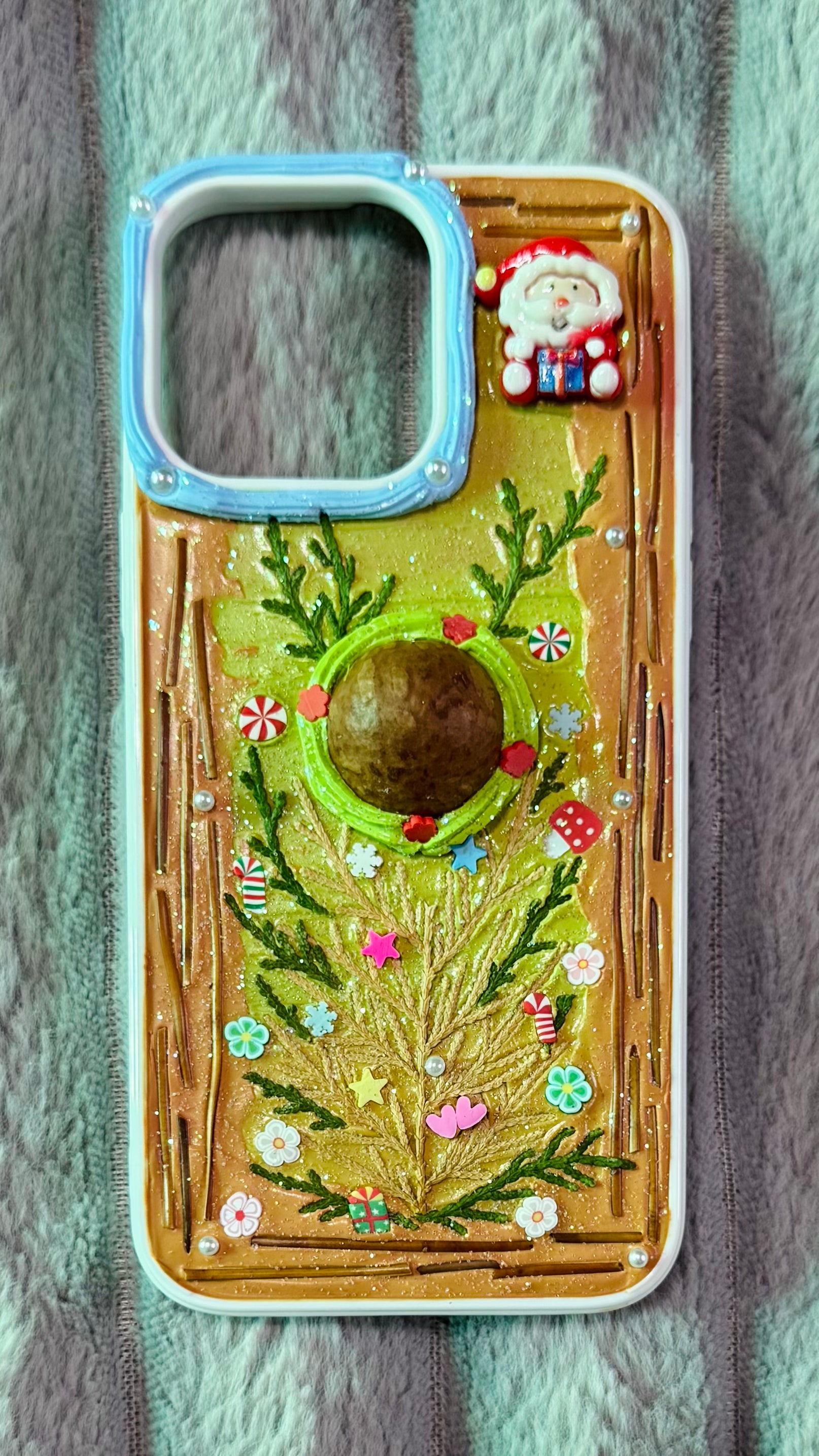 Gingerbread Christmas Tree Phone Case with 3D Santa Charm