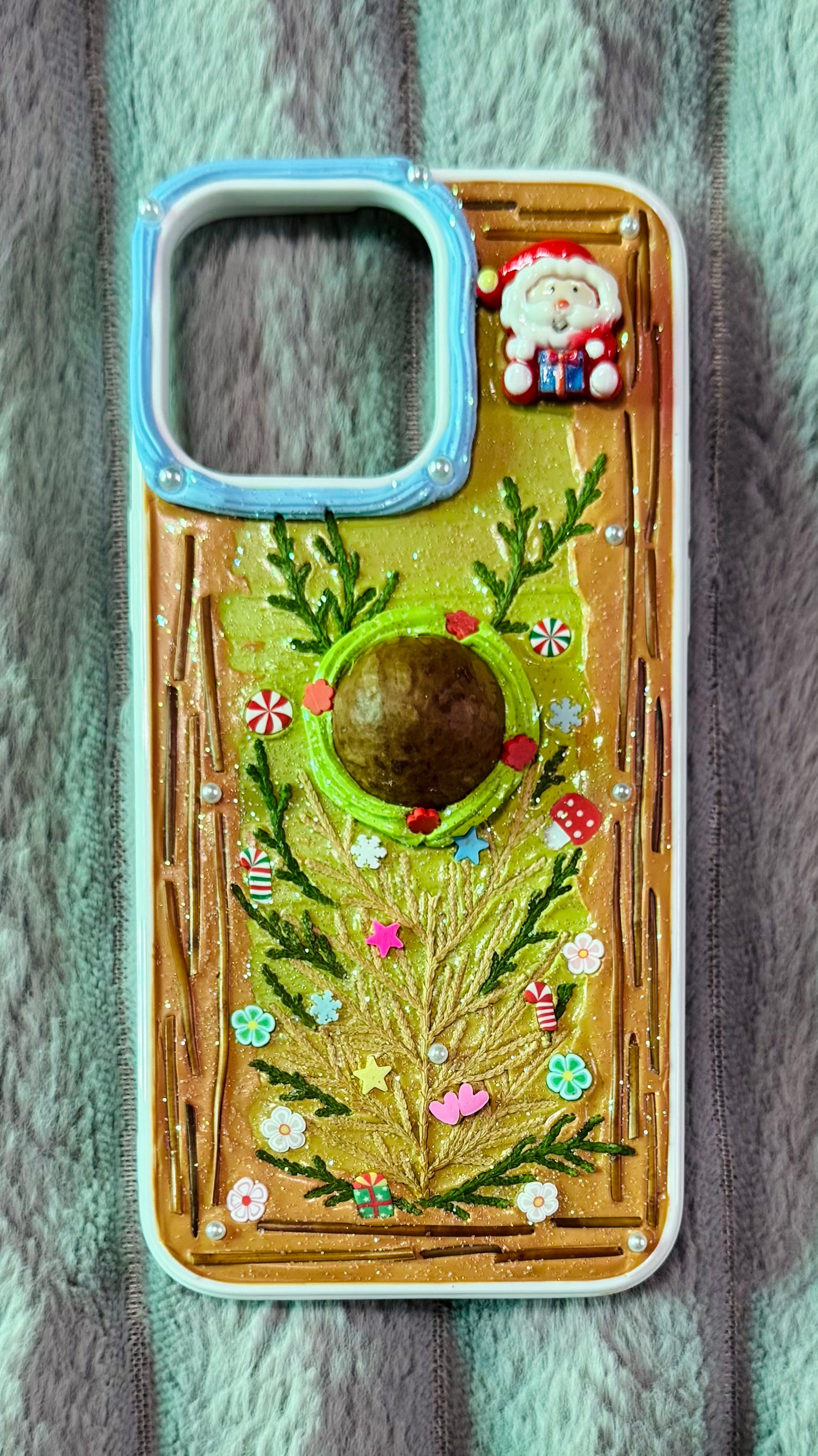 Gingerbread Christmas Tree Phone Case with 3D Santa Charm
