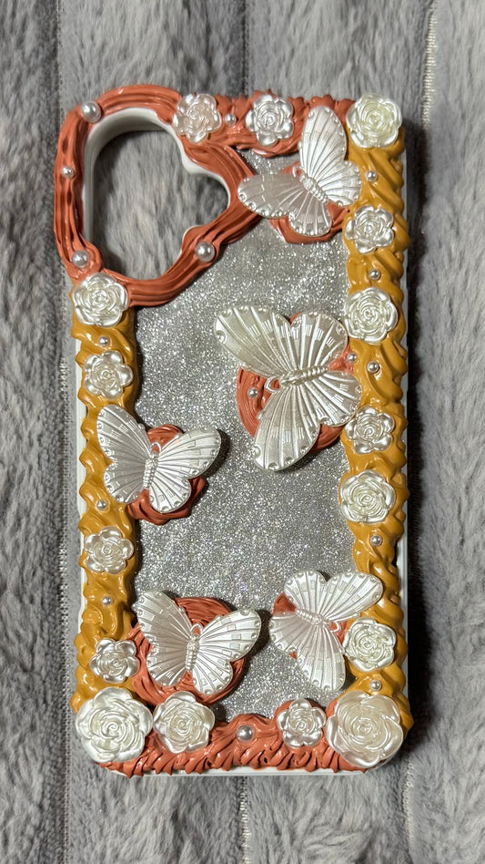 ✨ Glitter Butterfly Garden iPhone Case – 3D Floral Charm ✨