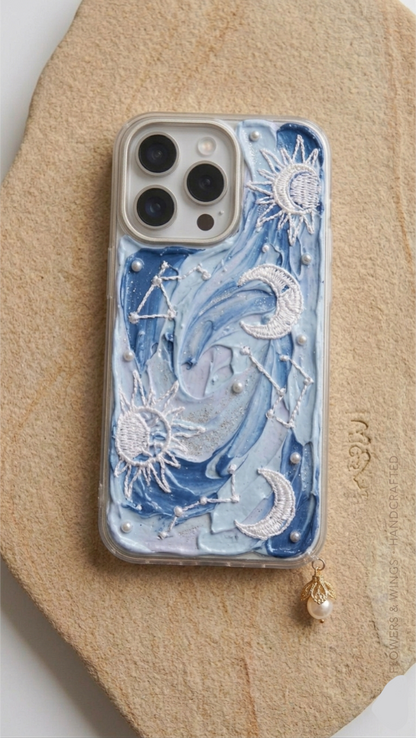 Handcrafted Celestial Sun & Moon 3D Embroidered iPhone Case