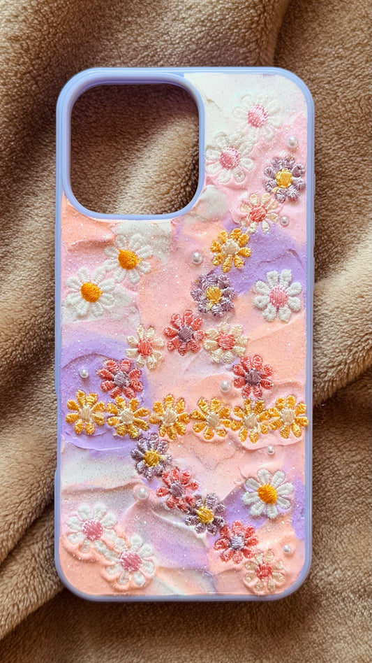 Handcrafted Pastel Floral Phone Case with Fabric Flowers