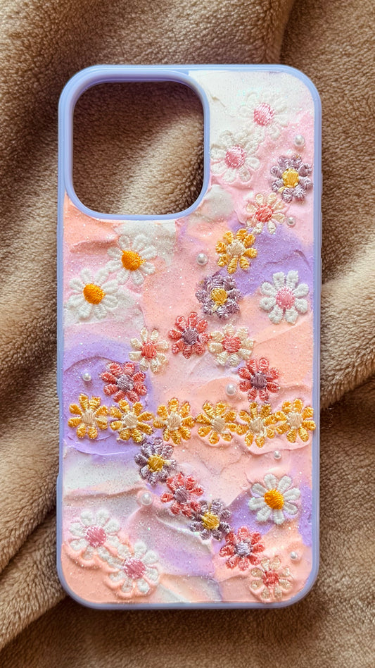 Handcrafted Pastel Floral Phone Case with Fabric Flowers