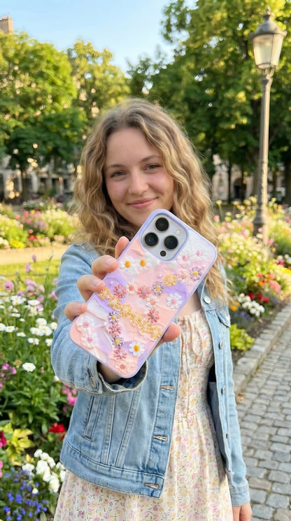 Handcrafted Pastel Floral Phone Case with Fabric Flowers