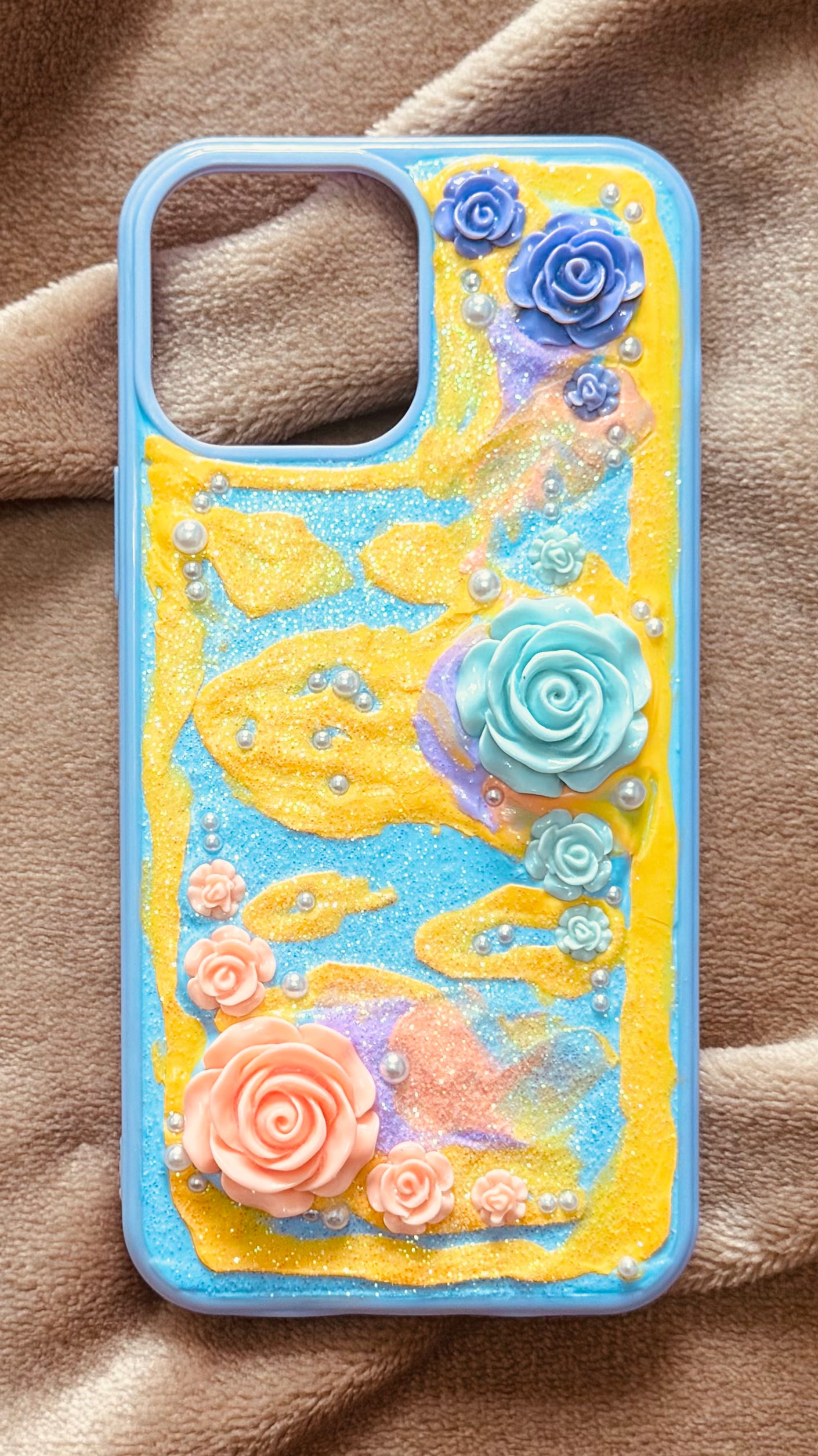 Handmade 3D Pastel Rose Decoden Case | Dreamy Glitter Shell