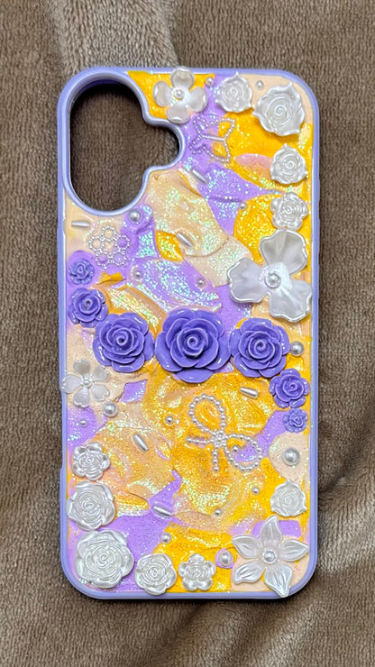 Handmade 3D Purple Rose & Gold Glitter Decoden Phone Case