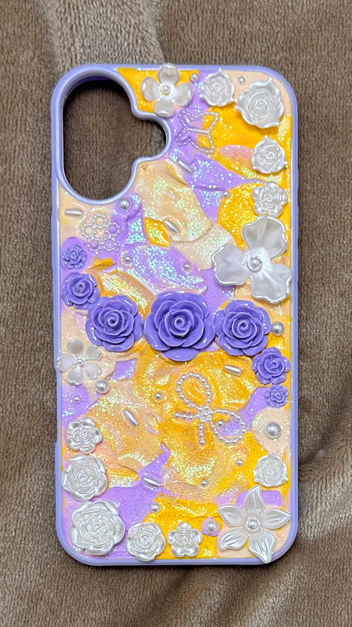 Handmade 3D Purple Rose & Gold Glitter Decoden Phone Case