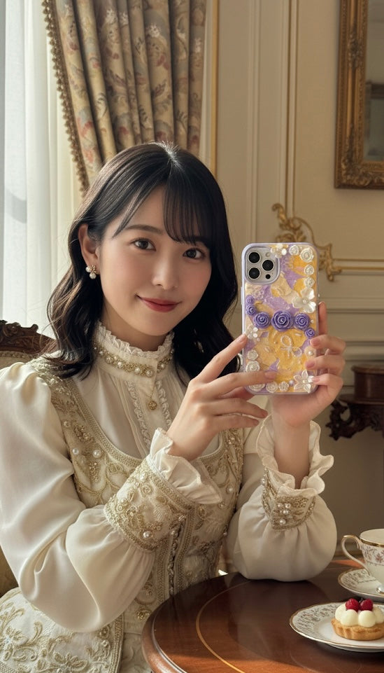 Handmade 3D Purple Rose & Gold Glitter Decoden Phone Case