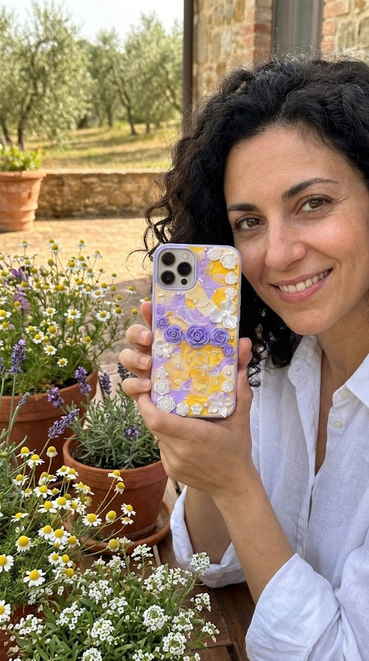 Handmade 3D Purple Rose & Gold Glitter Decoden Phone Case