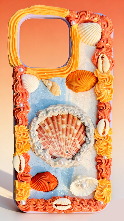 Handmade Seaside Shell Decoden Case | Dreamy Coastal Cream