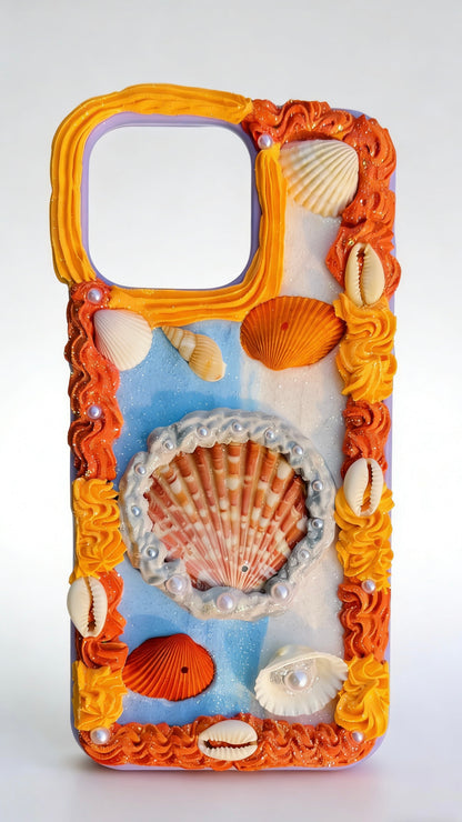 Handmade Seaside Shell Decoden Case | Dreamy Coastal Cream